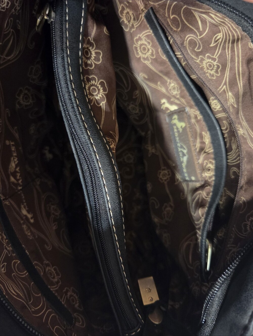 Montana West Conceal Carry Teal Tooled Floral Tote Bag with Buckle Strap - Picture 10 of 15
